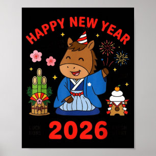 Happy New Year 2026 Cute Horse Japanese Celebratio Poster