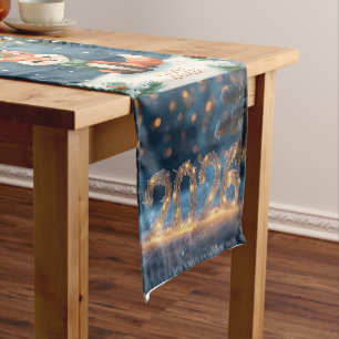 happy new year 2026 cute winter fox holiday short table runner