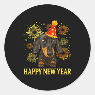 Happy New Year 2026 Dachshund Fireworks New Years  Classic Round Sticker