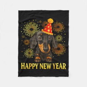 Happy New Year 2026 Dachshund Fireworks New Years  Fleece Blanket