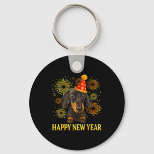 Happy New Year 2026 Dachshund Fireworks New Years Keychain
