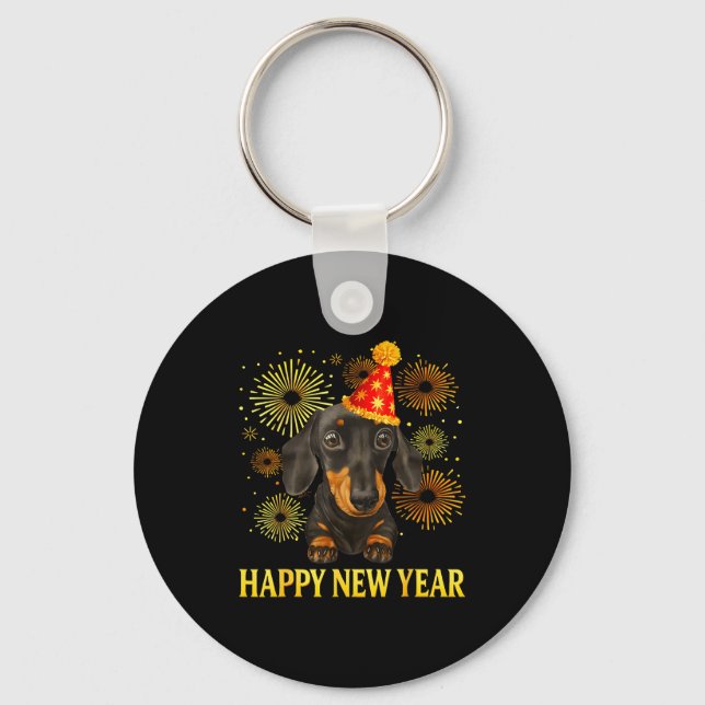 Happy New Year 2026 Dachshund Fireworks New Years  Keychain (Front)