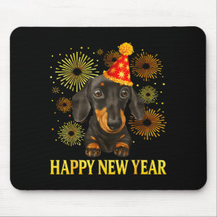 Happy New Year 2026 Dachshund Fireworks New Years Mouse Pad