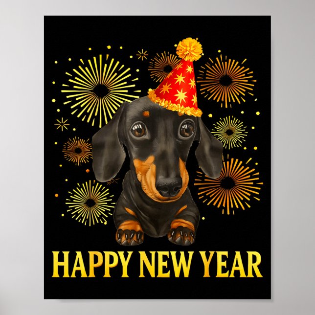 Happy New Year 2026 Dachshund Fireworks New Years  Poster (Front)