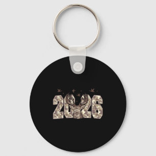 Happy New Year 2026 Deer Buck Hunting Camo Camoufl Keychain