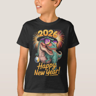 Happy New Year 2026 Dinosaur Funny T-rex Tee For K