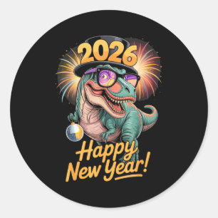 Happy New Year 2026 Dinosaur Funny T-rex Tee For K Classic Round Sticker