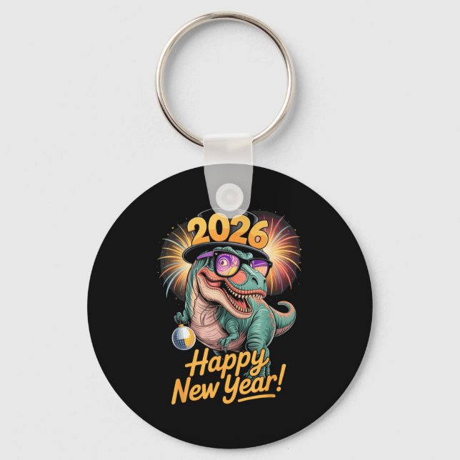 Happy New Year 2026 Dinosaur Funny T-rex Tee For K Keychain (Front)