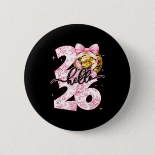 Happy New Year 2026 Disco Ball Bow New Year's Eve  2 Inch Round Button
