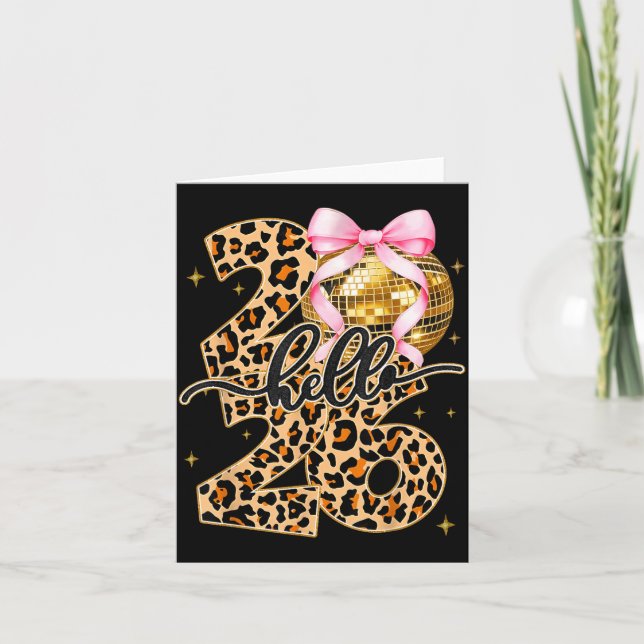 Happy New Year 2026 Disco Ball Bow New Year's Eve  Card (Front)