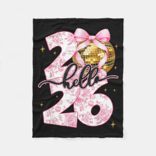 Happy New Year 2026 Disco Ball Bow New Year's Eve  Fleece Blanket