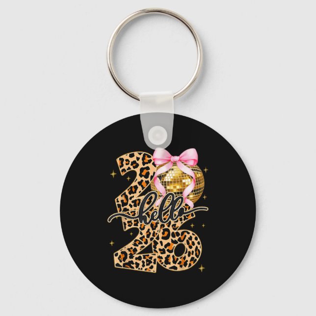 Happy New Year 2026 Disco Ball Bow New Year's Eve  Keychain (Front)