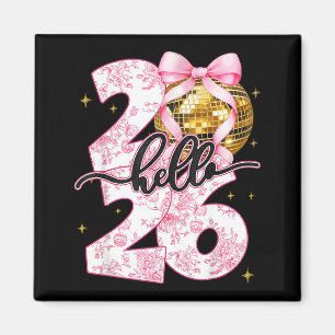 Happy New Year 2026 Disco Ball Bow New Year's Eve  Magnet