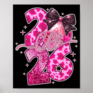 Happy New Year 2026 Disco Ball Bow New Year's Eve Poster