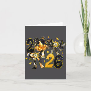 Happy New Year 2026 Disco Ball Coquette Bow New Ye Card