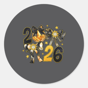 Happy New Year 2026 Disco Ball Coquette Bow New Ye Classic Round Sticker