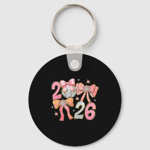 Happy New Year 2026 Disco Ball Coquette Bow New Ye Keychain