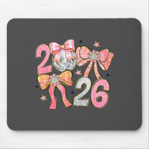 Happy New Year 2026 Disco Ball Coquette Bow New Ye Mouse Pad