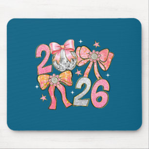 Happy New Year 2026 Disco Ball Coquette Bow New Ye Mouse Pad