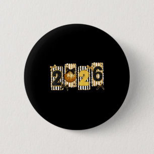 Happy New Year 2026 Disco Ball Gold Coquette Bow F 2 Inch Round Button