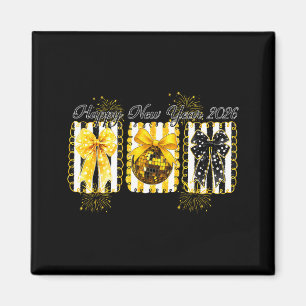 Happy New Year 2026 Disco Ball Gold Coquette Bow F Magnet