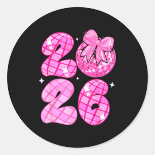 Happy New Year 2026 Disco Ball Nk Coquette Bow Fam Classic Round Sticker