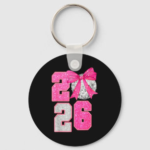 Happy New Year 2026 Disco Ball Nk Coquette Bow Fam Keychain
