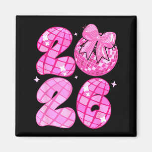 Happy New Year 2026 Disco Ball Nk Coquette Bow Fam Magnet