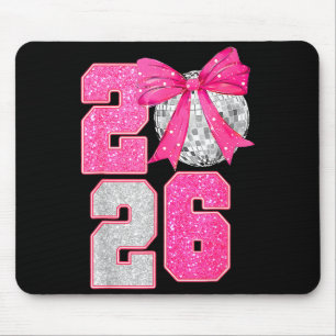 Happy New Year 2026 Disco Ball Nk Coquette Bow Fam Mouse Pad