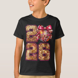 Happy New Year 2026 Disco Ball Nk Coquette Bow Fam T-Shirt