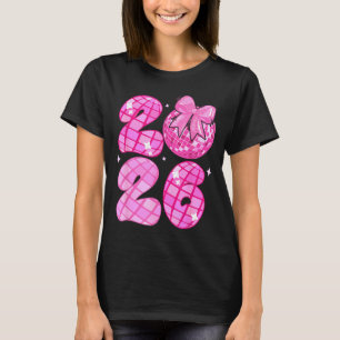 Happy New Year 2026 Disco Ball Nk Coquette Bow Fam T-Shirt