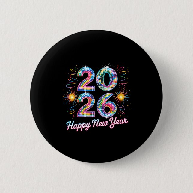 Happy New Year 2026 Disco Ball Retro Family Matchi 2 Inch Round Button (Front)