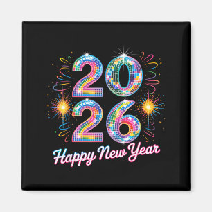 Happy New Year 2026 Disco Ball Retro Family Matchi Magnet