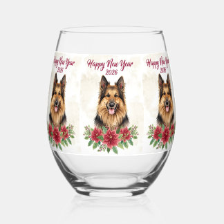 Happy New Year 2026 Dog Champagne Glass