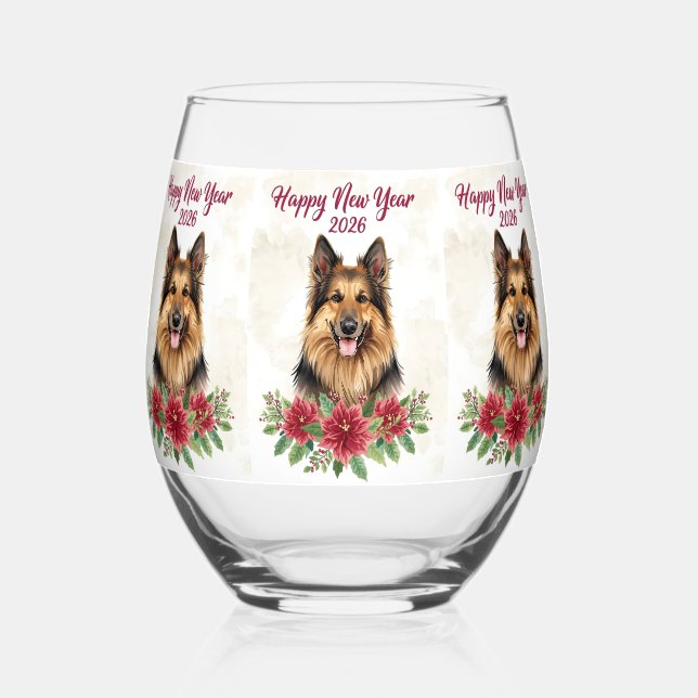 Happy New Year 2026 Dog Champagne Glass (Front)