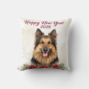 Happy New Year 2026 Dog Decor Throw Pillow