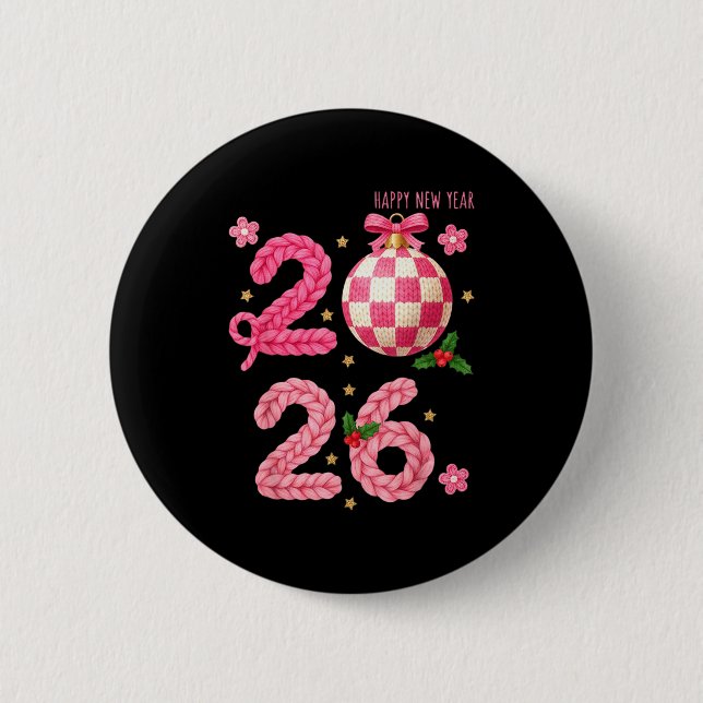 Happy New Year 2026 Family Matching Crochet Men Wo 2 Inch Round Button (Front)