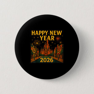 Happy New Year 2026 Fantasy Castle Fireworks Night 2 Inch Round Button