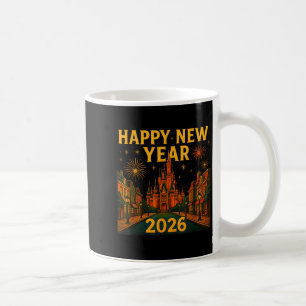 Happy New Year 2026 Fantasy Castle Fireworks Night Coffee Mug