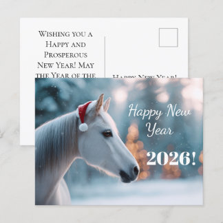 Happy New Year 2026: Festive Horse in Santa Hat  Holiday Postcard