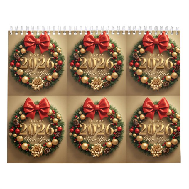 happy new year 2026 festive wreath  calendar (Cover)