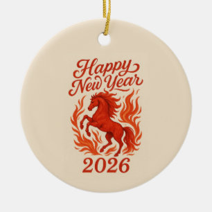 Happy New Year 2026 Fiery Horse Ceramic Ornament