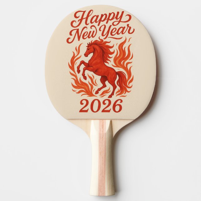 Happy New Year 2026 Fiery Horse Ping Pong Paddle (Front)