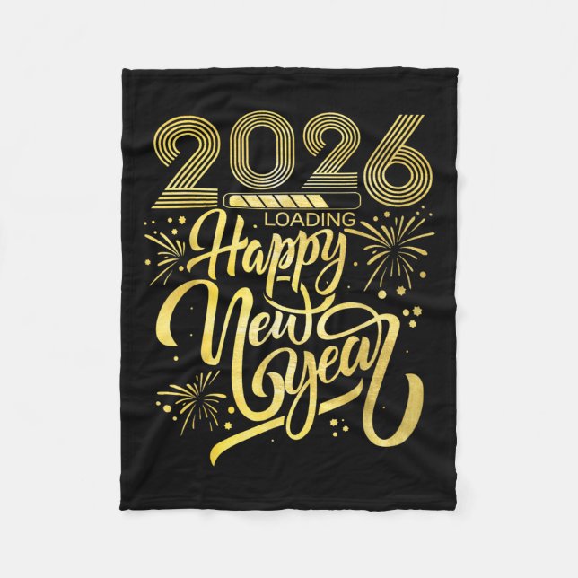 Happy New Year 2026 Fireworks Loading  Fleece Blanket (Front)