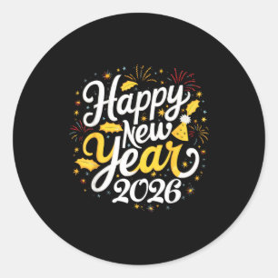 Happy New Year 2026 Fireworks Party Graphic Men Wo Classic Round Sticker