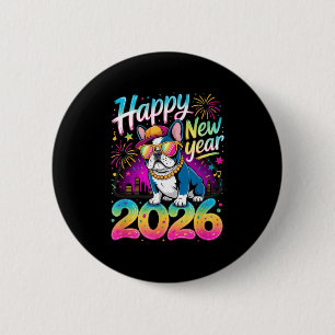 Happy New Year 2026 French Bulldog Fireworks Party 2 Inch Round Button
