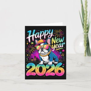 Happy New Year 2026 French Bulldog Fireworks Party Card
