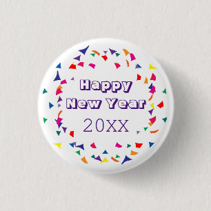 Happy New Year 2026 Fun Colourful Confetti Button