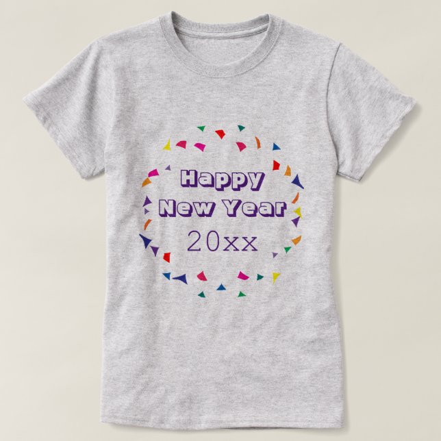 Happy New Year 2026 Fun Colourful Confetti T-Shirt (Design Front)