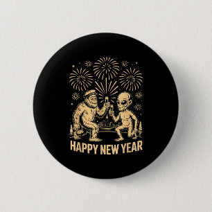 Happy New Year 2026 Funny Bigfoot And Alien Lovers 2 Inch Round Button